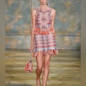 Tory Burch Tara Skirt Indigo Lurex Tweed Fringe Sz 2 Rare Runway 2016 Collection